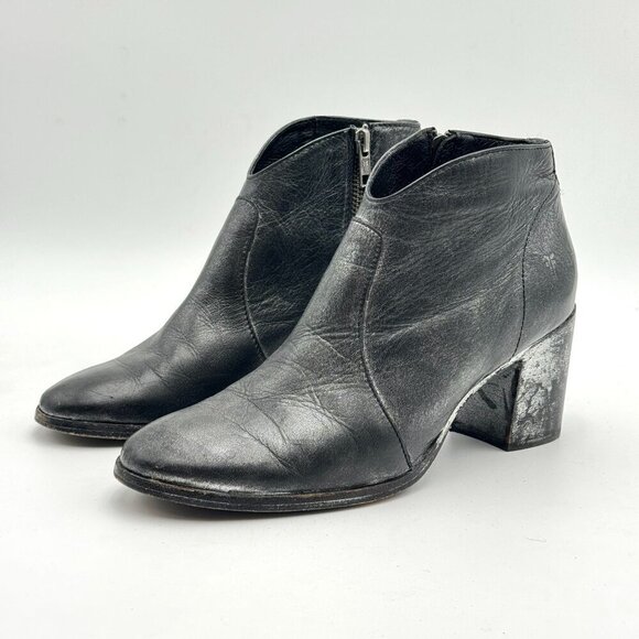 Frye Shoes - FRYE Womens 7.5 Metallic Black Leather Nora Ankle Boots Cowgirl Giddy Up Booties